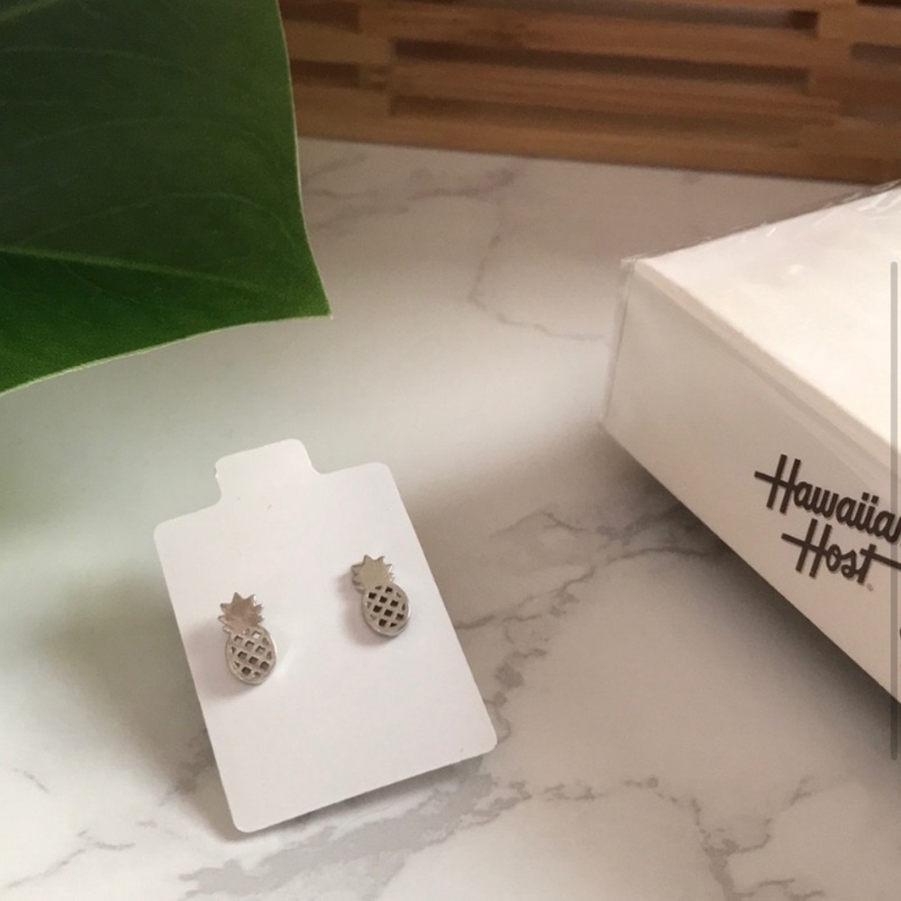 925 Sterling Silver Pineapple Stud Earrings - Picture 2 of 5